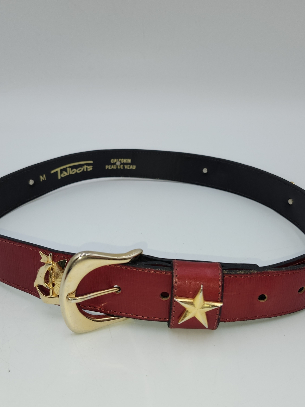 Vintage red Women's Belt nautical sailor boat calfskin leather red gold
